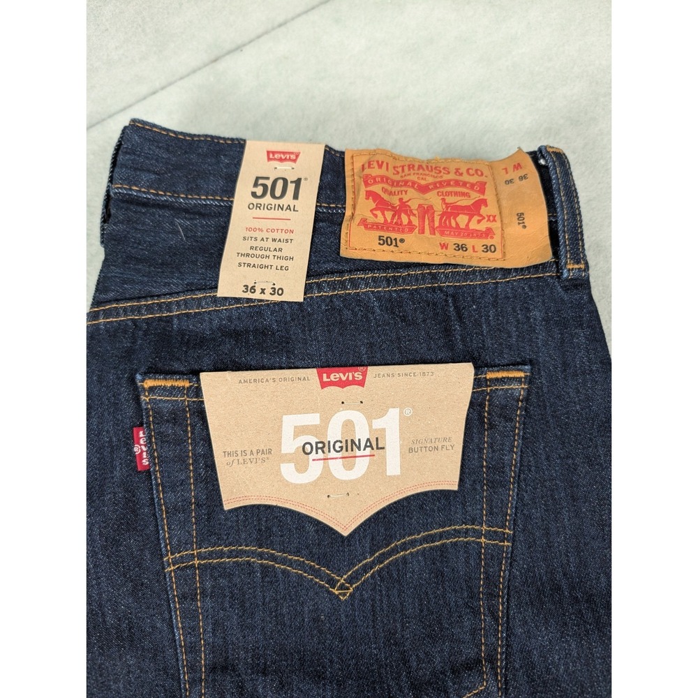 Levis 501 Original Jeans Men 36x30 Blue Dark Wash Button Fly NEW ($59.95)